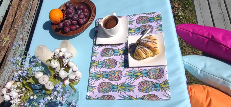 PIneapple Garden Table Set – Tablecloth, 2 Cushion Covers, Bunting and Place mats | Perfect for Garden Parties, Weddings & Kids&