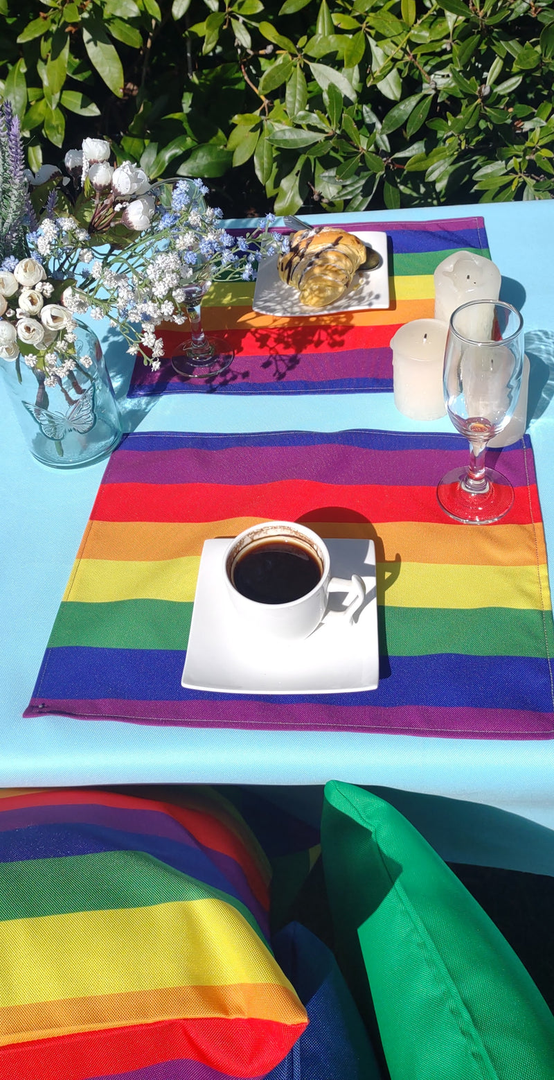 Rainbow Garden Table Set – Tablecloth, 4 Cushion Covers and Place mats | Perfect for Garden Parties, Weddings & Kids&
