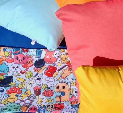 Funny Monsters Garden Table Set – Tablecloth, 2 Cushion Covers and Place mats | Perfect for Garden Parties, Weddings & Kids' Events