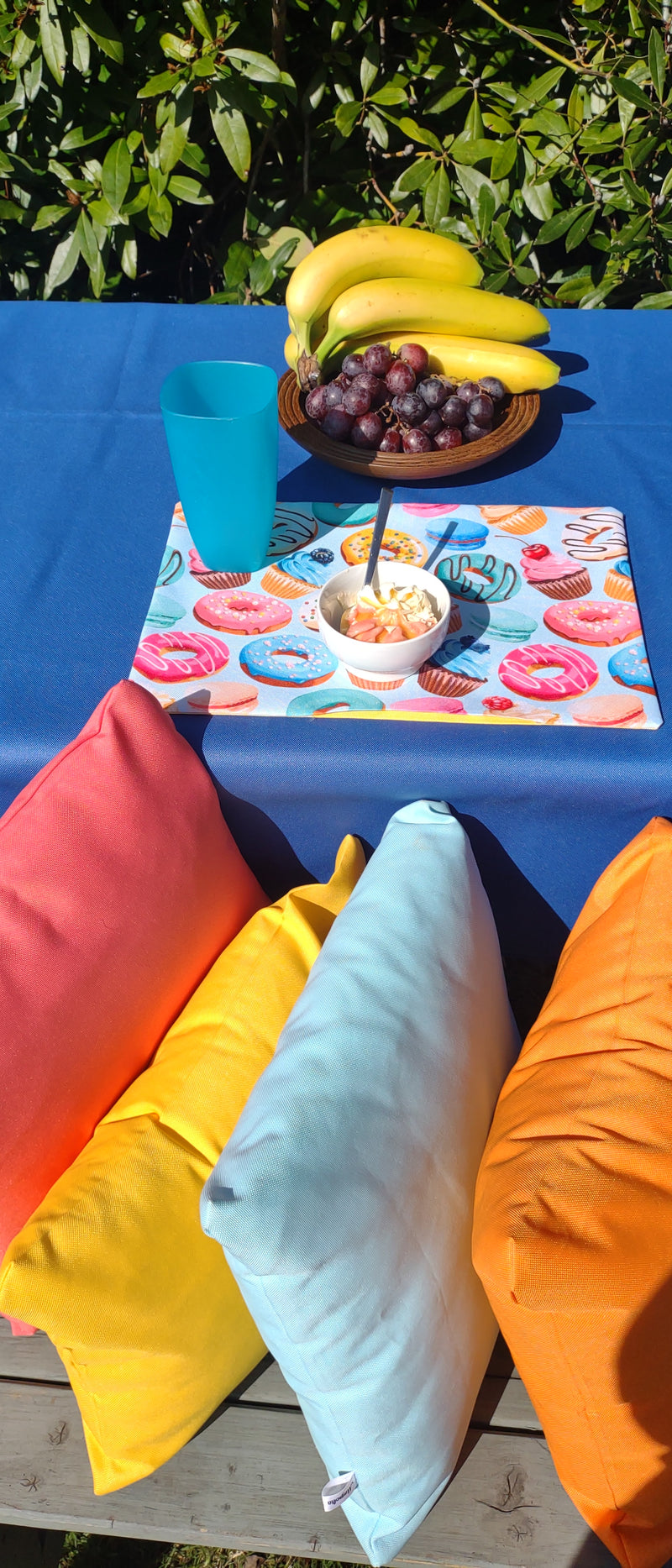 Donuts Garden Table Set – Tablecloth, 2 Cushion Covers and Place mats | Perfect for Garden Parties, Weddings & Kids&