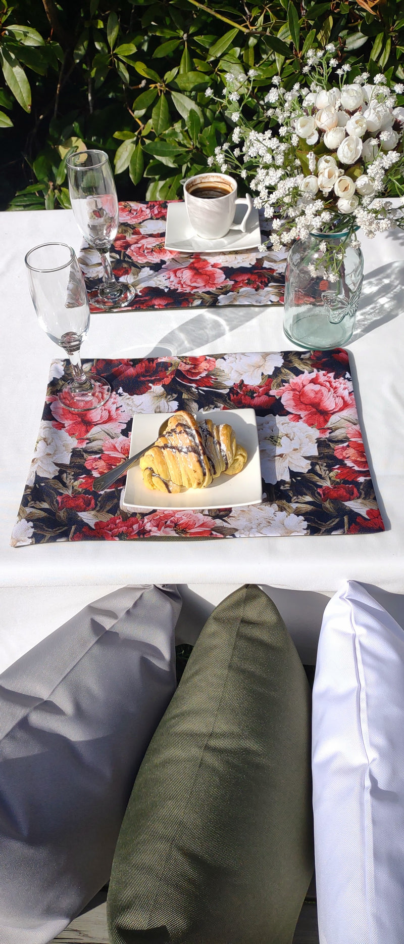 Peony Garden Table Set – Tablecloth, 2 Cushion Covers, Bunting and Place mats | Perfect for Garden Parties, Weddings & Kids&