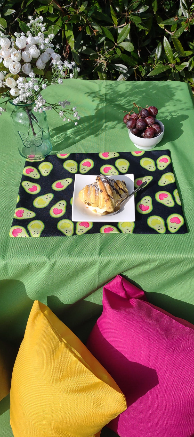 Avocado Garden Table Set – Tablecloth, 2 Cushion Covers and Place mats | Perfect for Garden Parties, Weddings & Kids&
