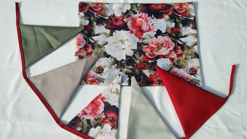 Peony Garden Table Set – Tablecloth, 2 Cushion Covers, Bunting and Place mats | Perfect for Garden Parties, Weddings & Kids&