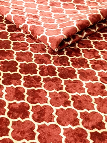Red Moroccan Trellis Ornament Oriental Crushed Velvet - MagnoliaFabric