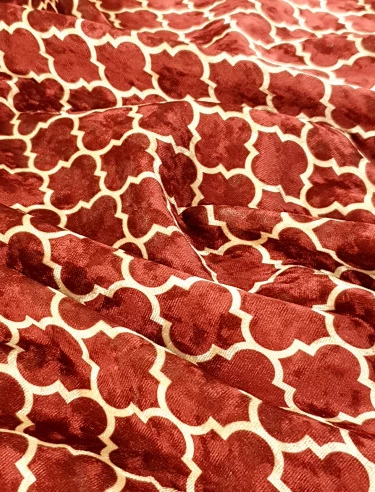 Red Moroccan Trellis Ornament Oriental Crushed Velvet - MagnoliaFabric