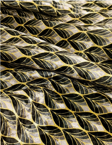 Black Leaves Ornament Crushed Velvet - MagnoliaFabric